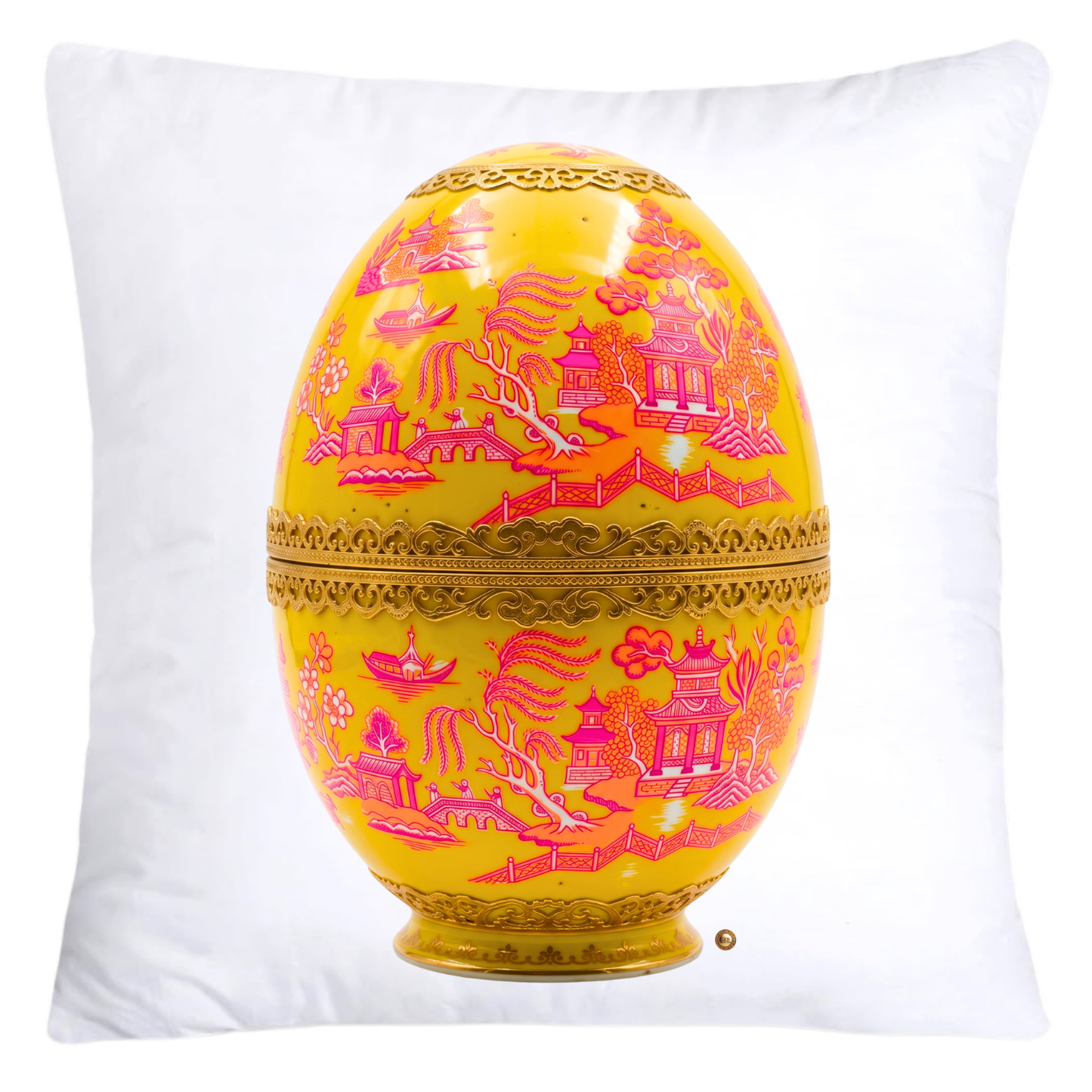 Neon Hot Pink, Orange Willow and Gold Porcelain Inspired Egg Pillow Covers-5504