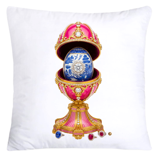 Iridescent Hot Pink, Blue Willow/Gold Inspired Faberge Egg Pillow Covers-5373