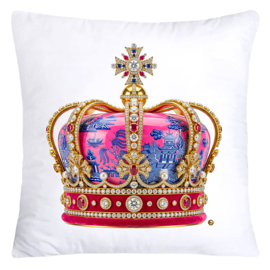 Pink and Blue Willow Royal King/Queen Crown Pillow Covers-5346