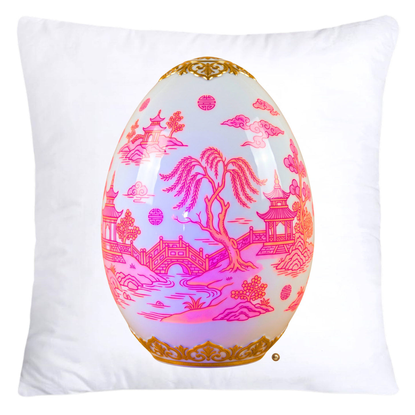 Neon Hot Pink, Orange Willow and Gold Porcelain Inspired Egg Pillow Covers-5500