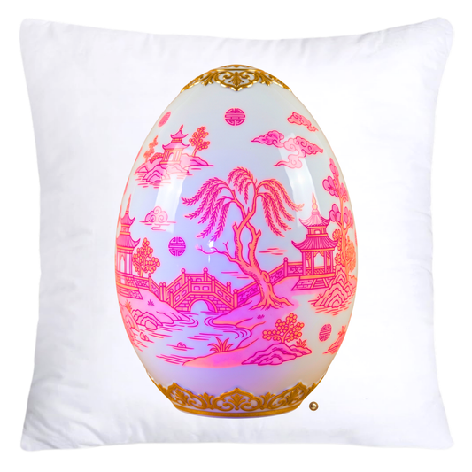 Neon Hot Pink, Orange Willow and Gold Porcelain Inspired Egg Pillow Covers-5500