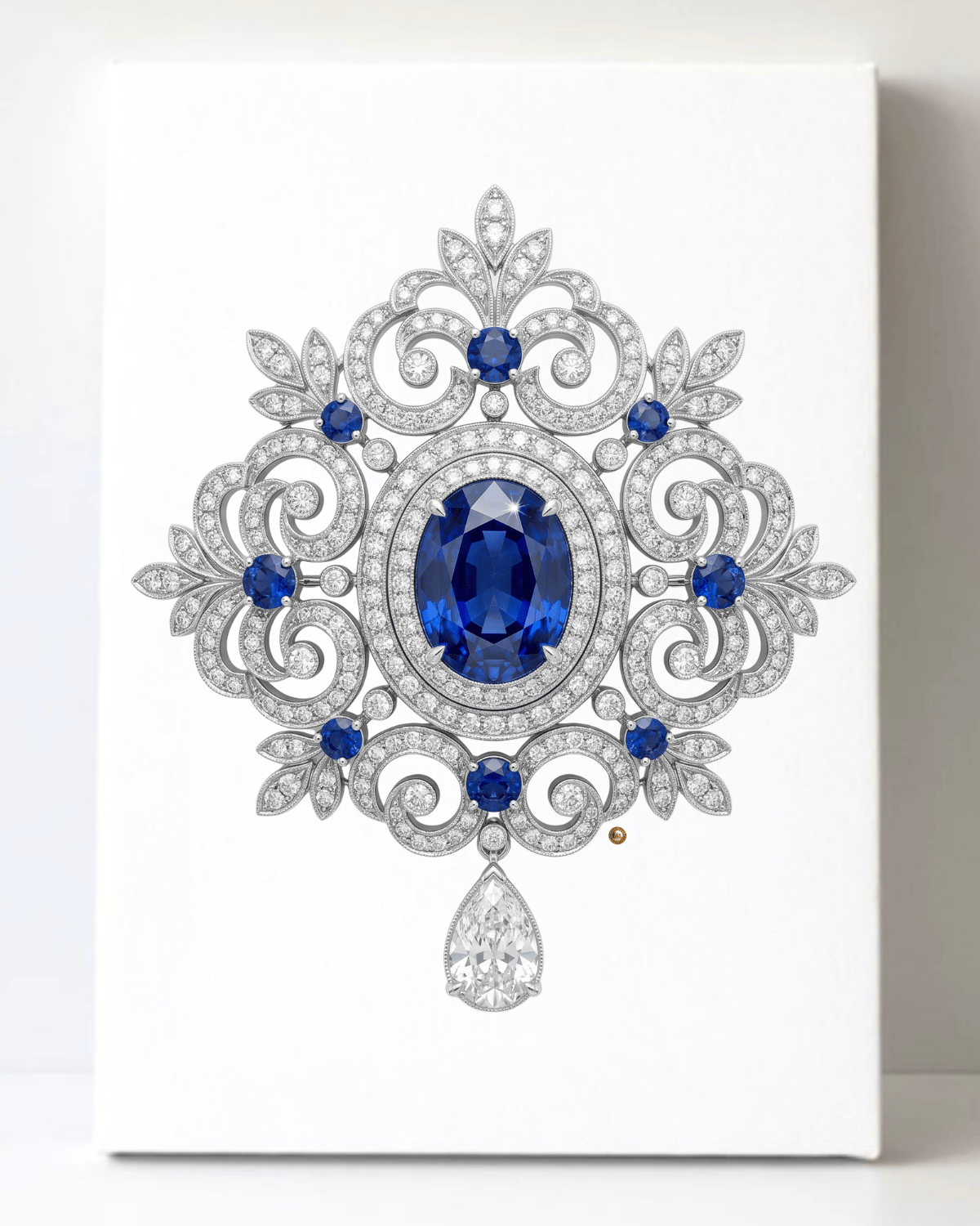 Dazzling Silver Sapphire and Diamond Brooch/Pin Canvas Wall Art 8.5x11.5-5654