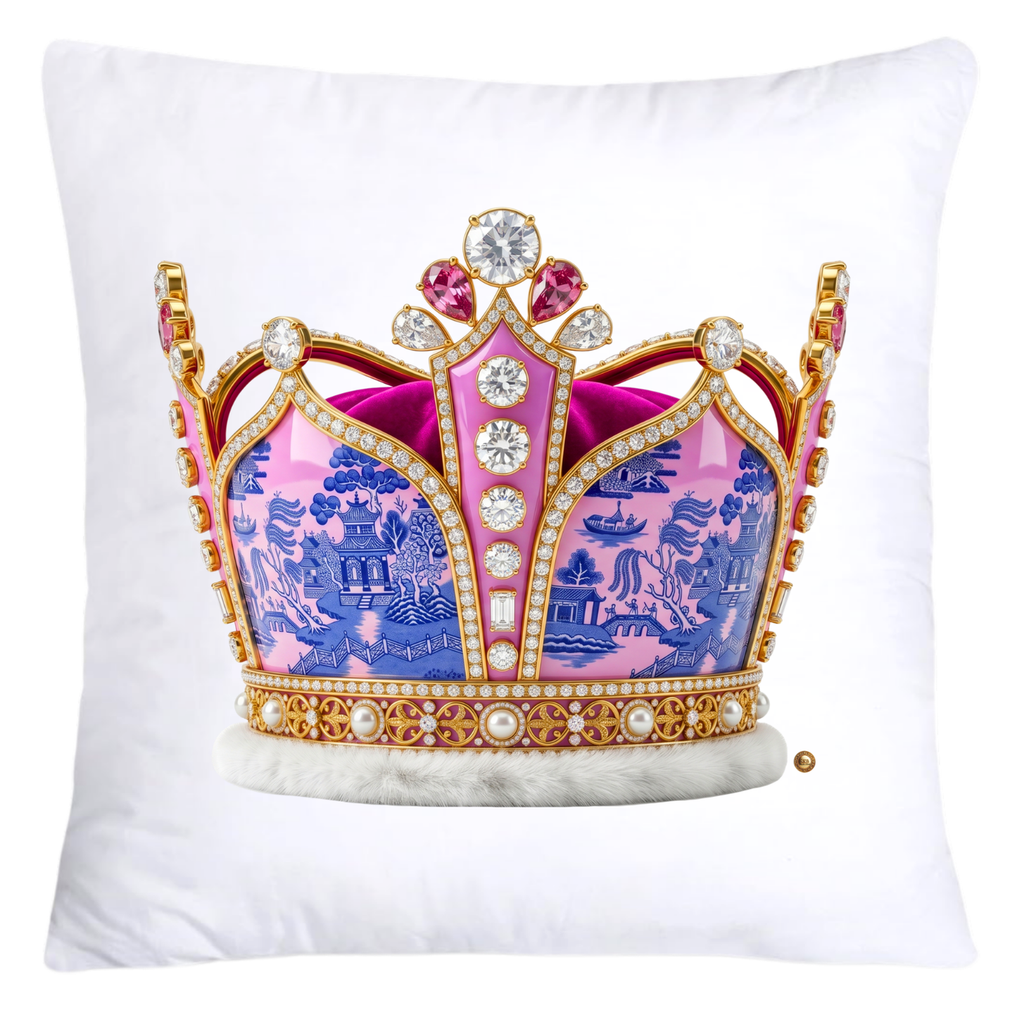 Pink and Blue Willow Royal King/Queen Crown Pillow Covers-5345