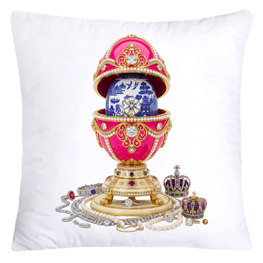 Iridescent Hot Pink, Blue Willow/Gold Inspired Faberge Egg Pillow Covers-5371