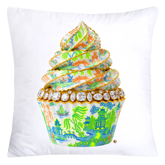 Blue, Lime Green and Orange Willow Cupcake Throw Pillow Covers-5824