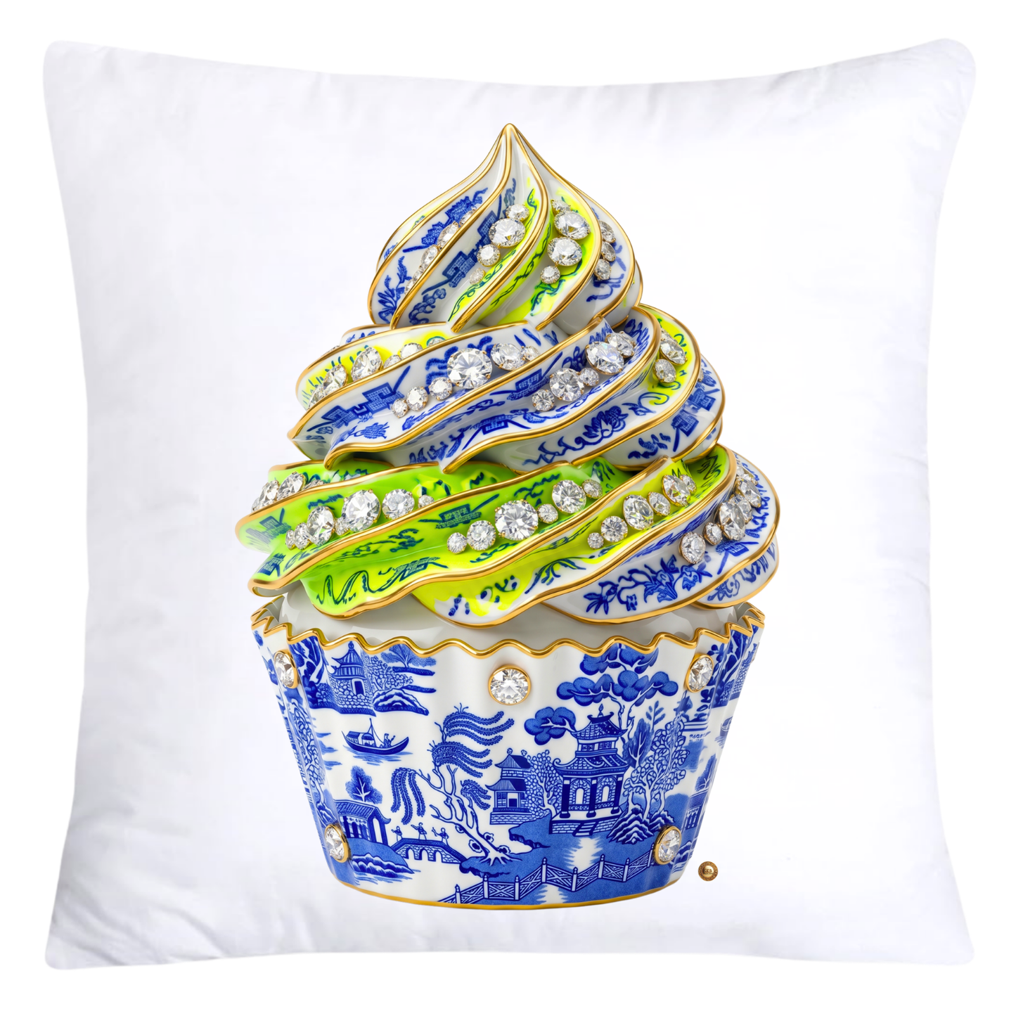 Chartreuse, Neon Lime Green and Blue Willow Cupcake Throw Pillow Covers-5828