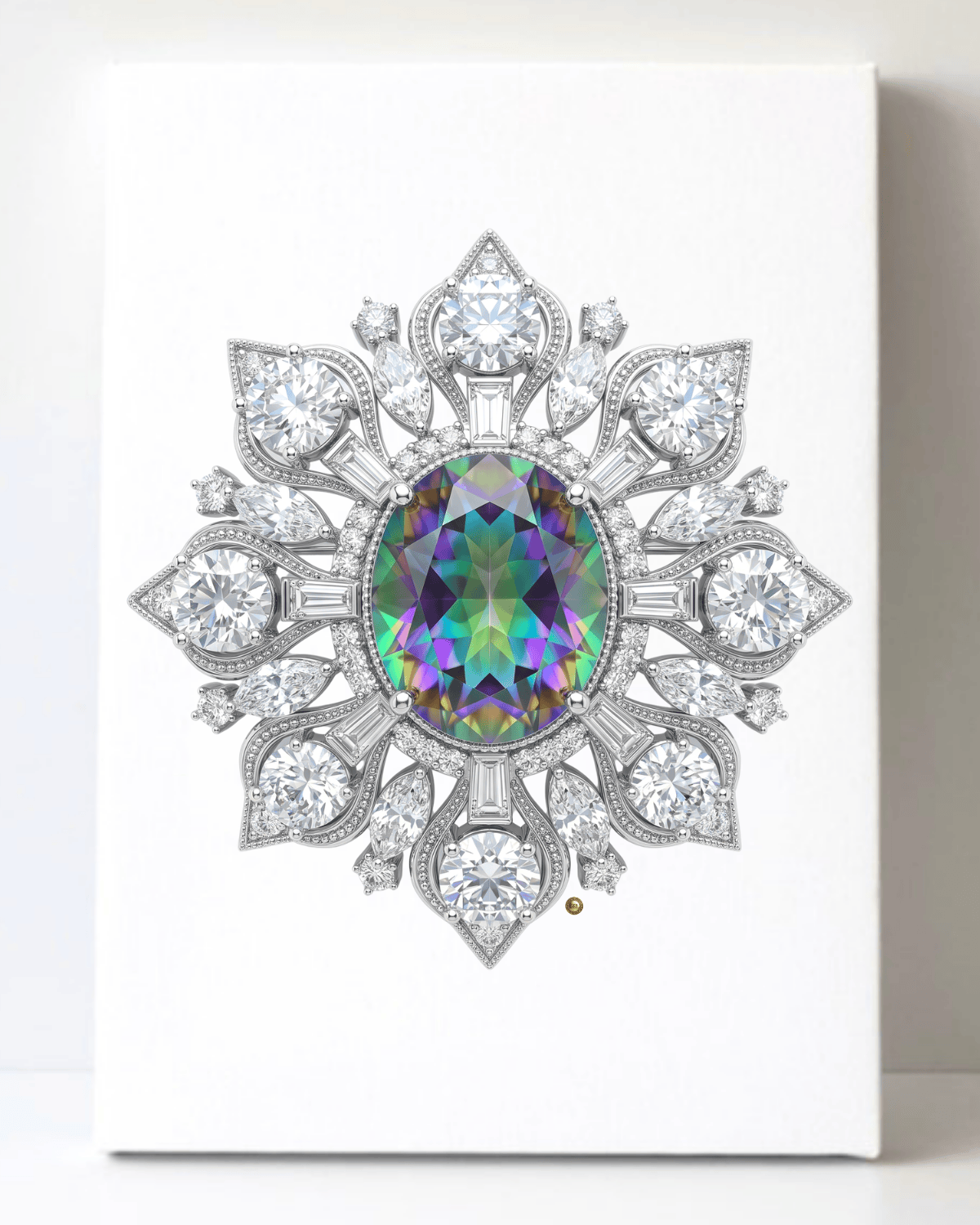 Dazzling Silver Mystic Topaz Diamond Brooch/Pin Canvas Wall Art 8.5x11.5-5662