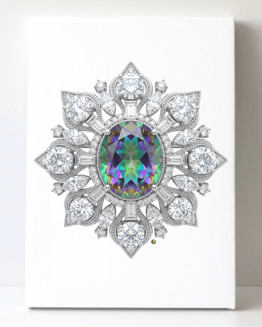 Dazzling Silver Mystic Topaz Diamond Brooch/Pin Canvas Wall Art 8.5x11.5-5662