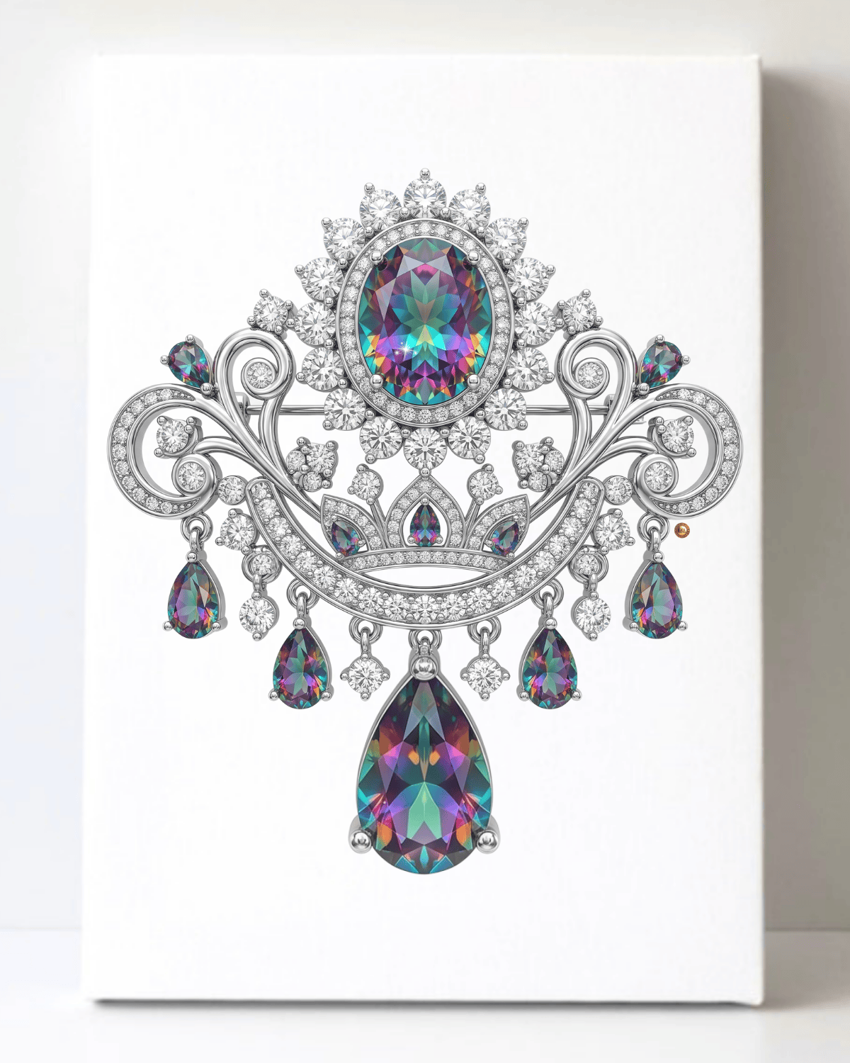 Dazzling Silver Mystic Topaz Diamond Brooch/Pin Canvas Wall Art 8.5x11.5-5661