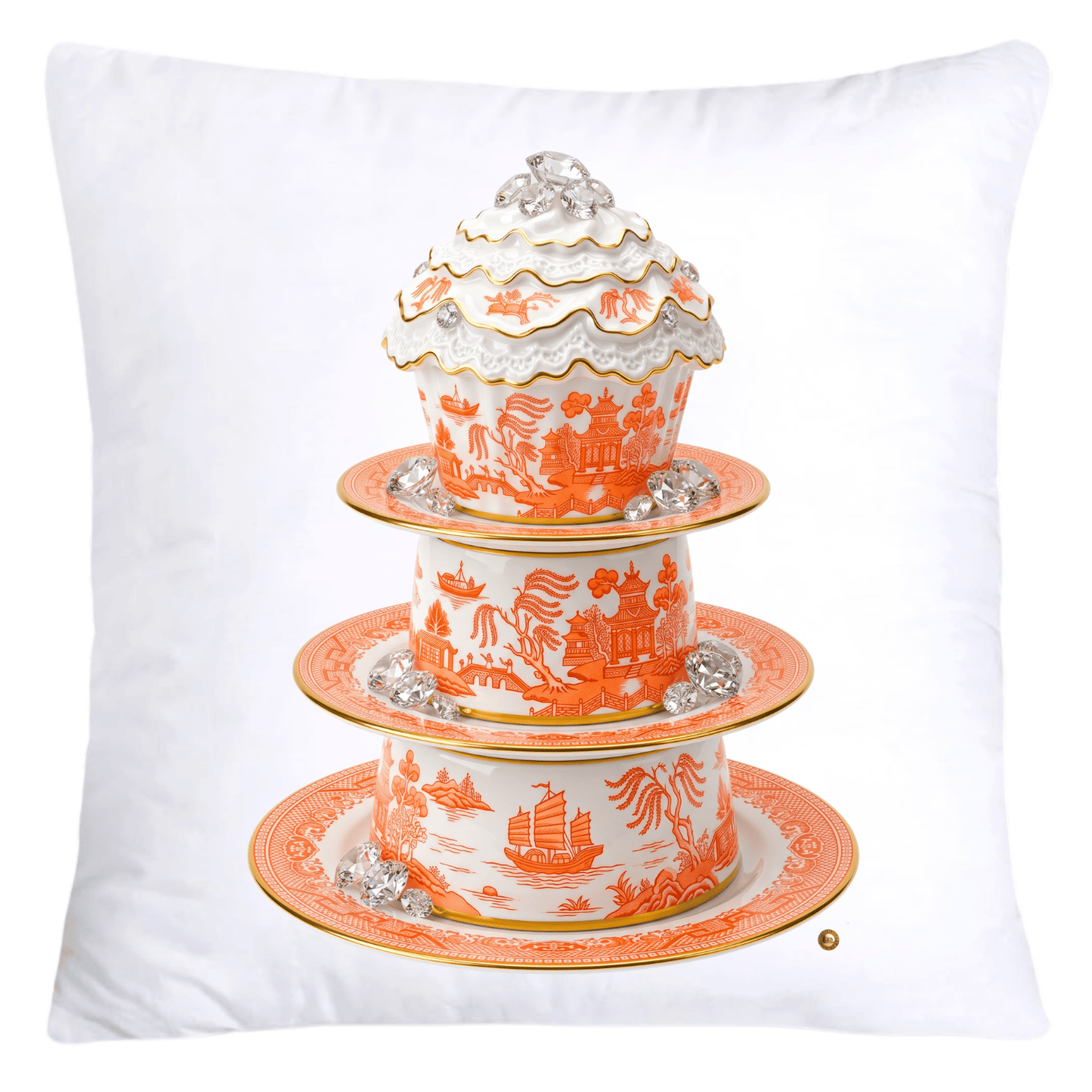 Neon Orange Willow and Gold Porcelain Inspired Cupcake Pillow Covers-5508