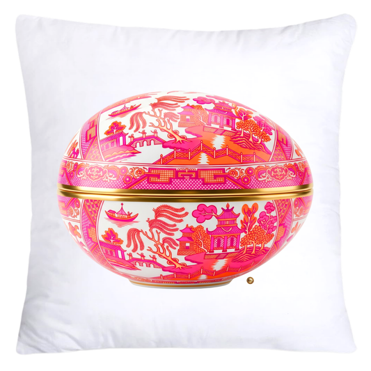 Neon Hot Pink, Orange Willow and Gold Porcelain Inspired Egg Pillow Covers-5494