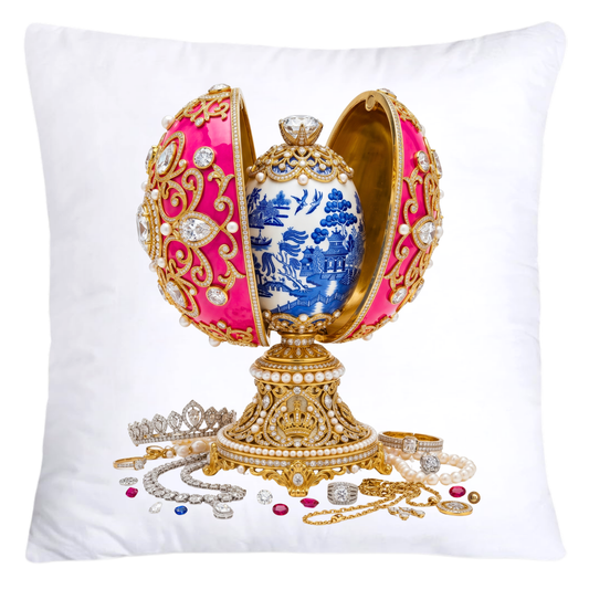 Iridescent Hot Pink, Blue Willow/Gold Inspired Faberge Egg Pillow Covers-5370