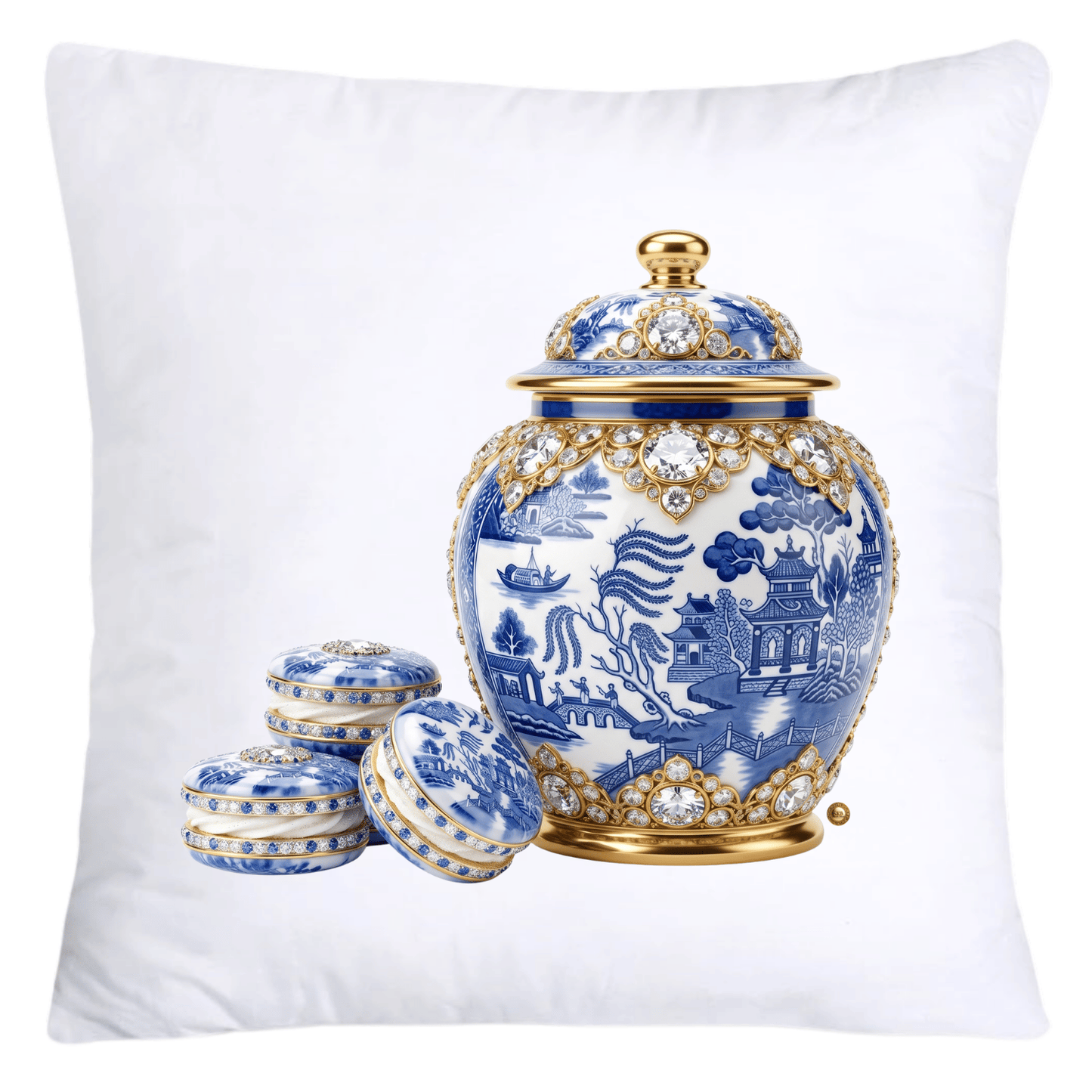 Blue Willow Ginger Jar and Macaroons 18x18 Pillow Covers-5270