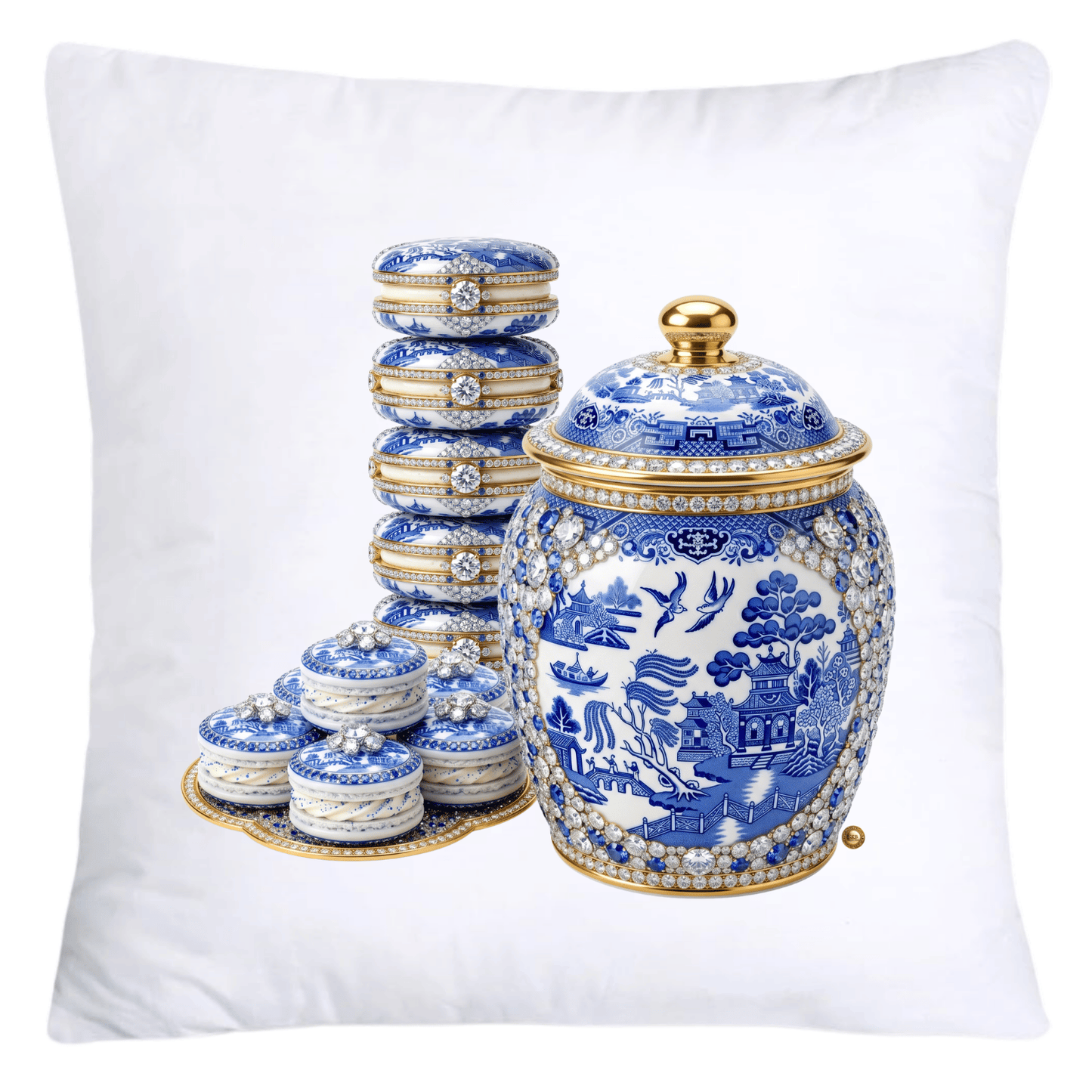 Blue Willow Ginger Jar and Macaroons 18x18 Pillow Covers-5272