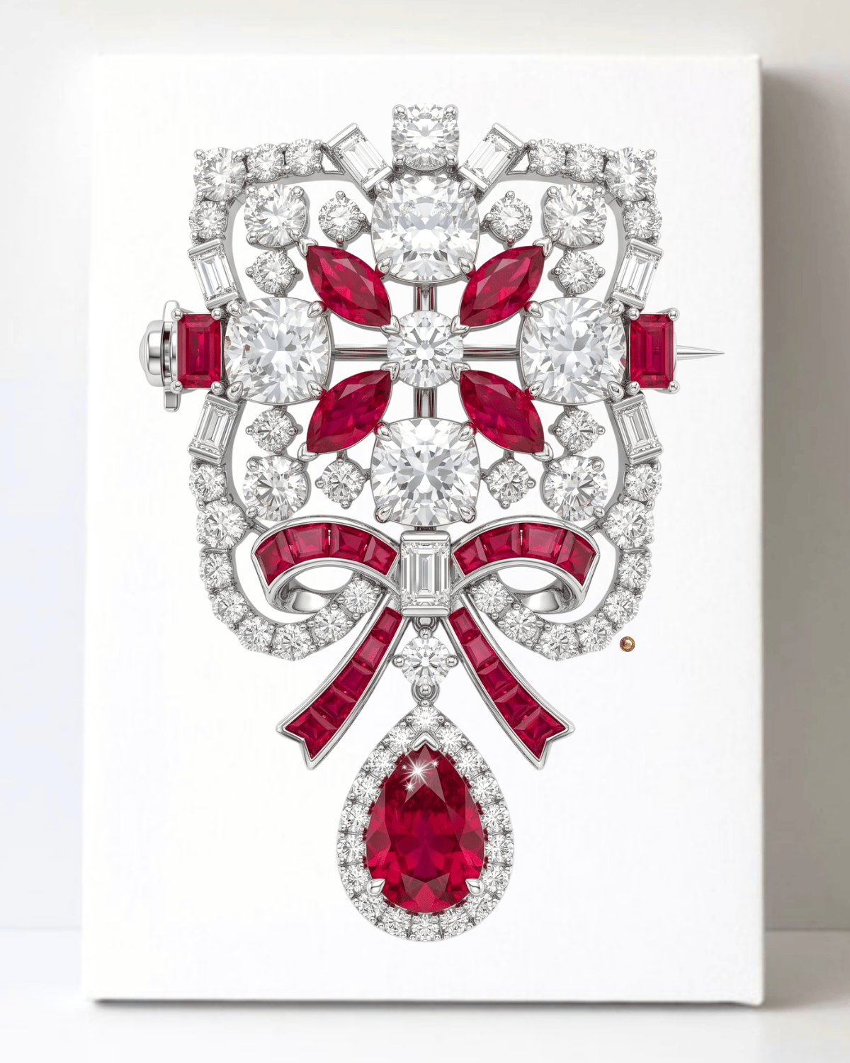 Dazzling Silver Ruby and Diamond Brooch/Pin Canvas Wall Art 8.5x11.5-5677