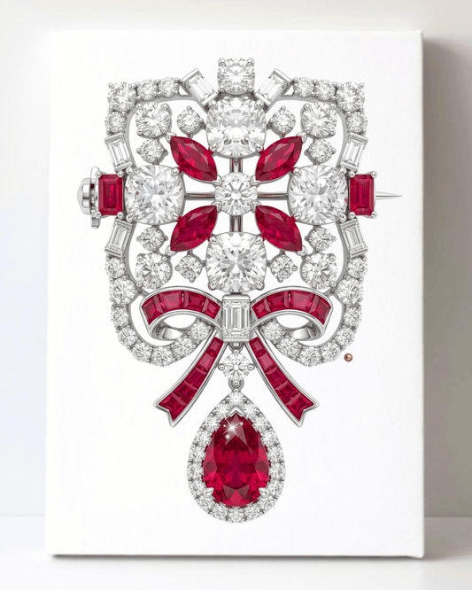 Dazzling Silver Ruby and Diamond Brooch/Pin Canvas Wall Art 8.5x11.5-5677