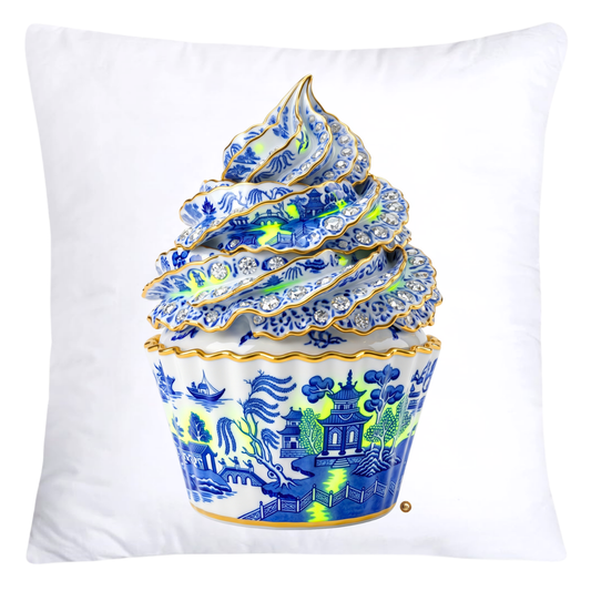 Neon Yellow and Blue Willow Cupcake Throw Pillow Covers-5829
