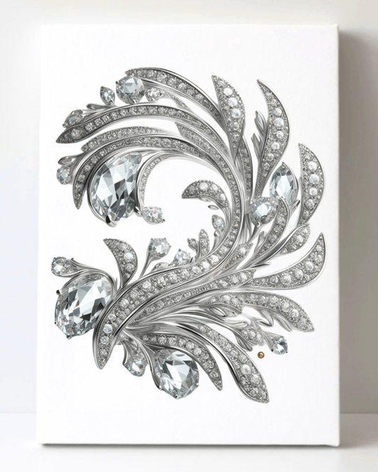 Dazzling Silver Diamond Brooch/Pin Canvas Wall Art 8.5x11.5-5672