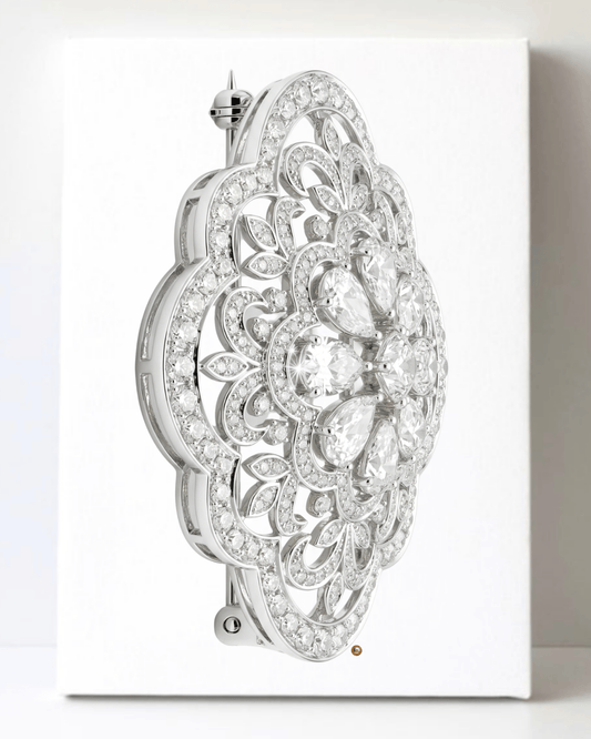 Dazzling Silver Diamond Brooch/Pin Canvas Wall Art 8.5x11.5-5673