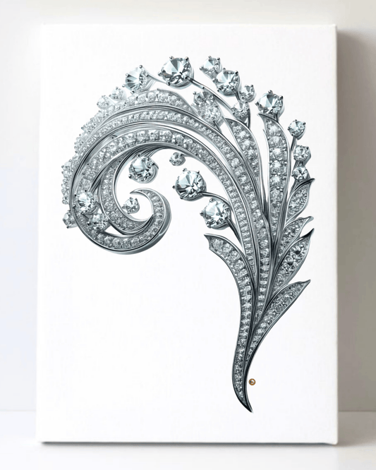 Dazzling Silver Diamond Brooch/Pin Canvas Wall Art 8.5x11.5-5667