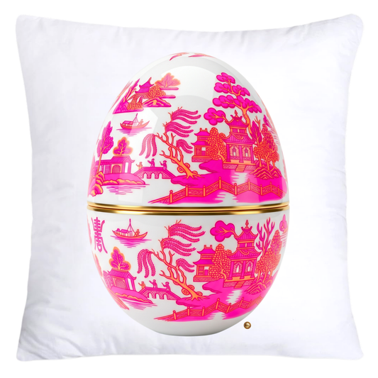 Neon Hot Pink, Orange Willow and Gold Porcelain Inspired Egg Pillow Covers-5503