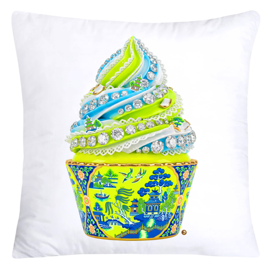 Chartreuse, Orange and Blue Willow Cupcake Throw Pillow Covers-5825