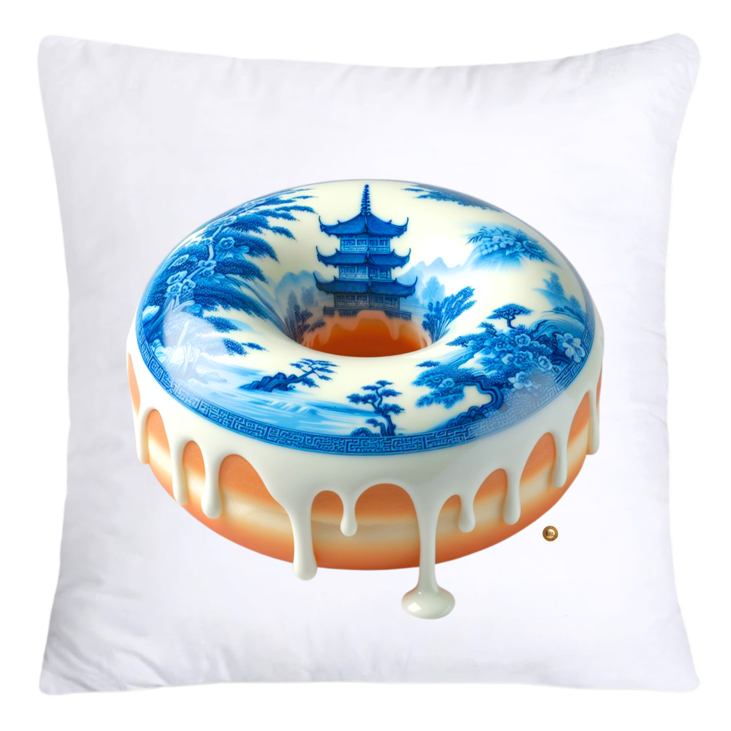 Blue and White Willow Cute Donut Pillow Covers-5339