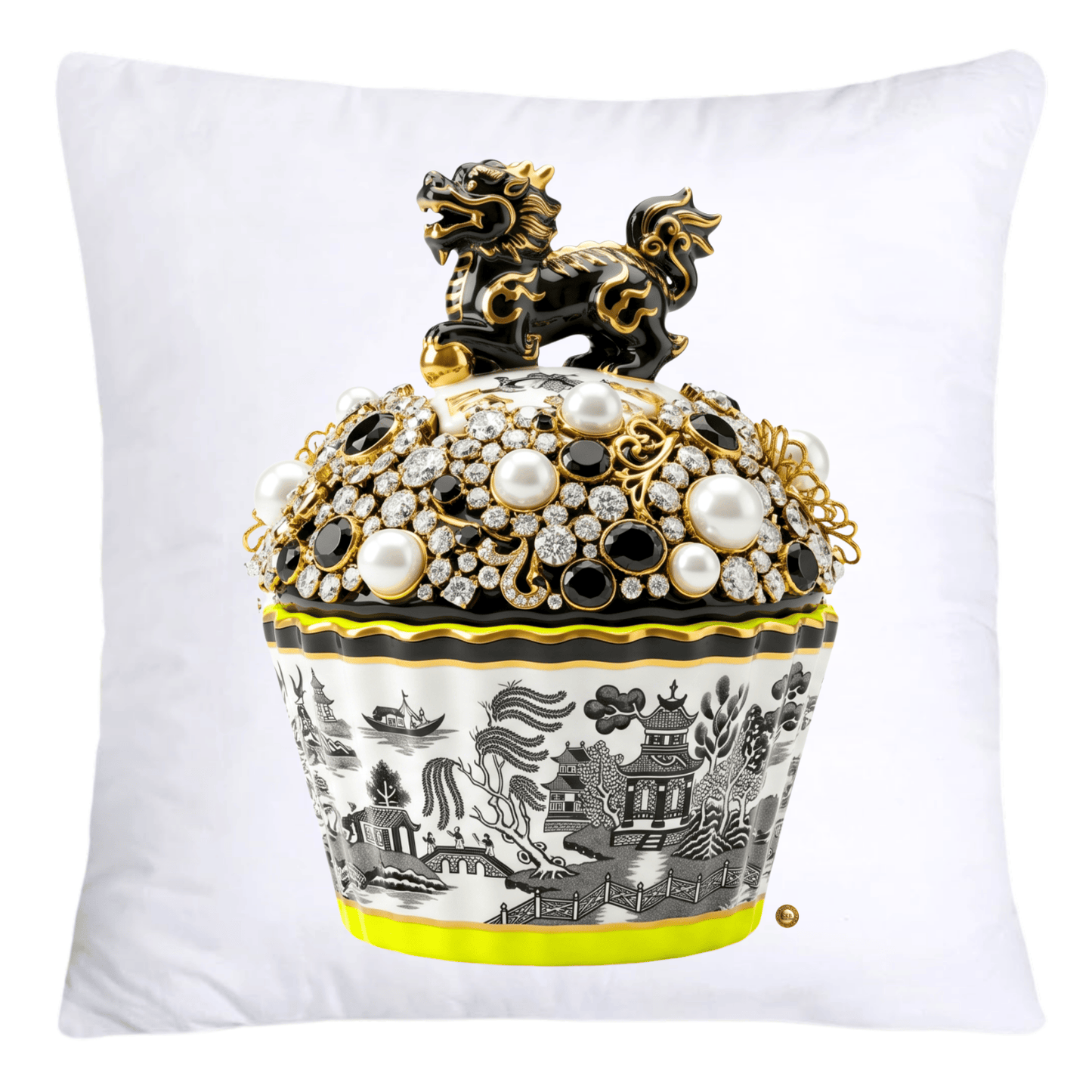 18x18 Black Willow Chinoiserie Cupcake Throw Pillow Covers-5394 SKB CREATIVE AI DESIGNS