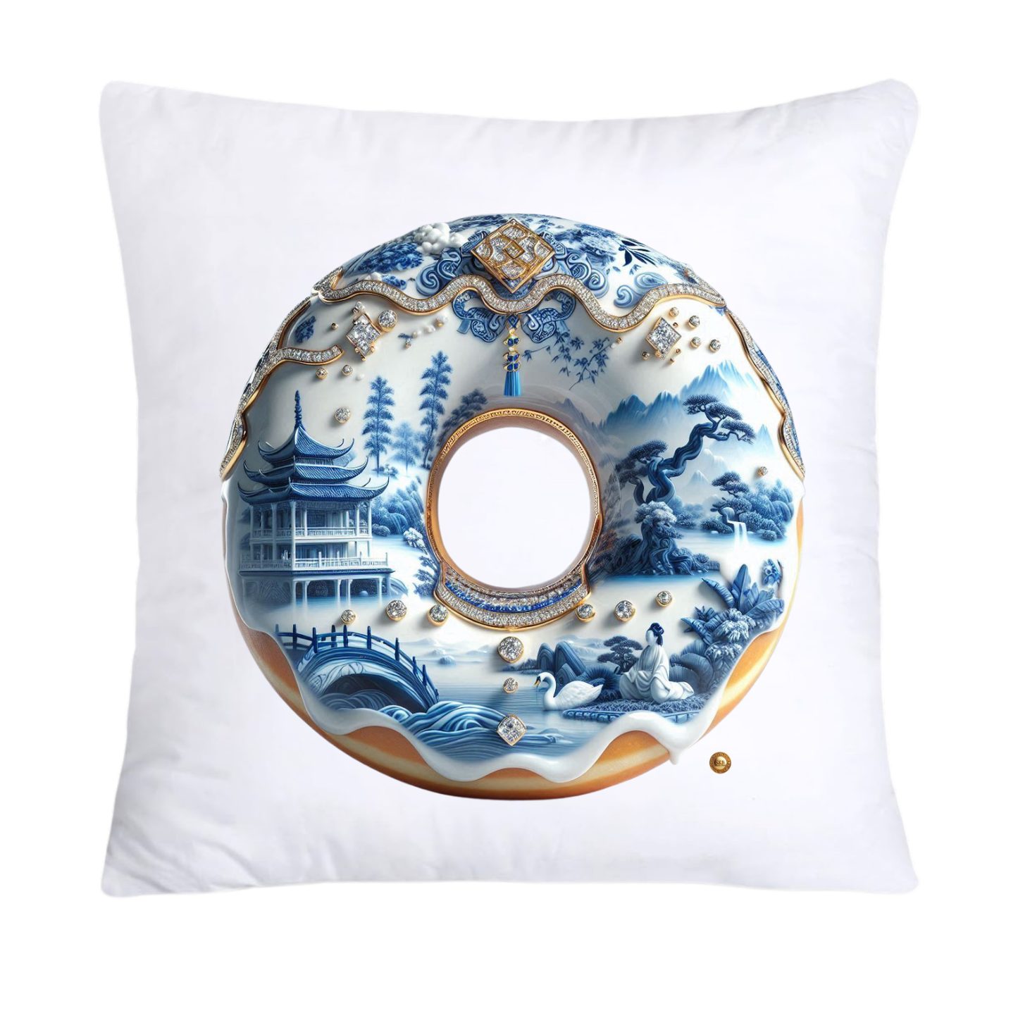 Blue and White Willow Cute Donut Pillow Covers-5336