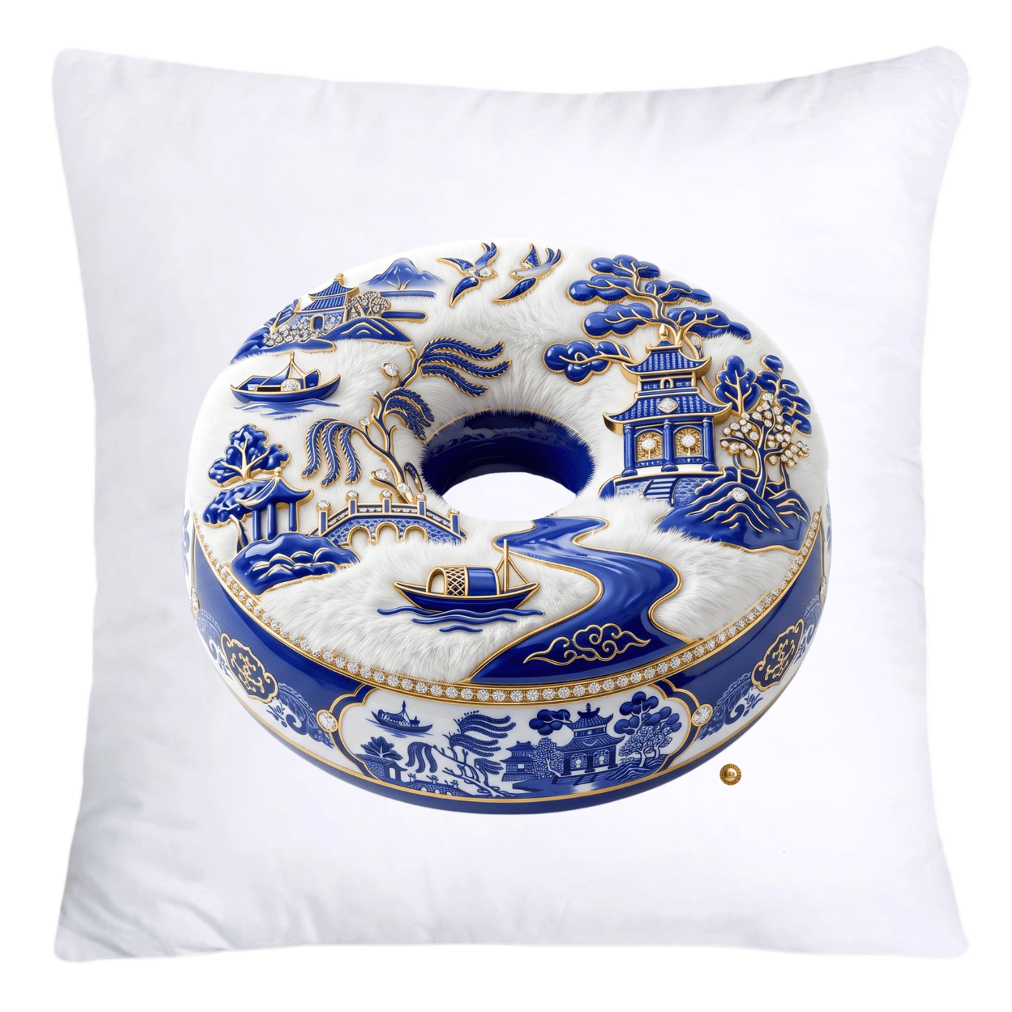 Blue and White Willow Cute Donut Pillow Covers-5343