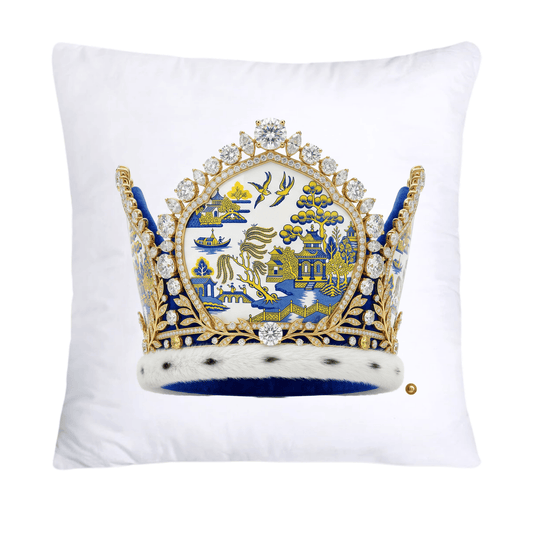 Blue and Yellow Willow King/Queen Royal Crown Pillow Covers 18x18-4563