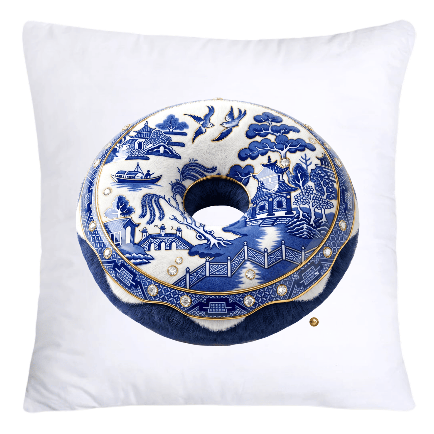 Blue and White Willow Cute Donut Pillow Covers-5337
