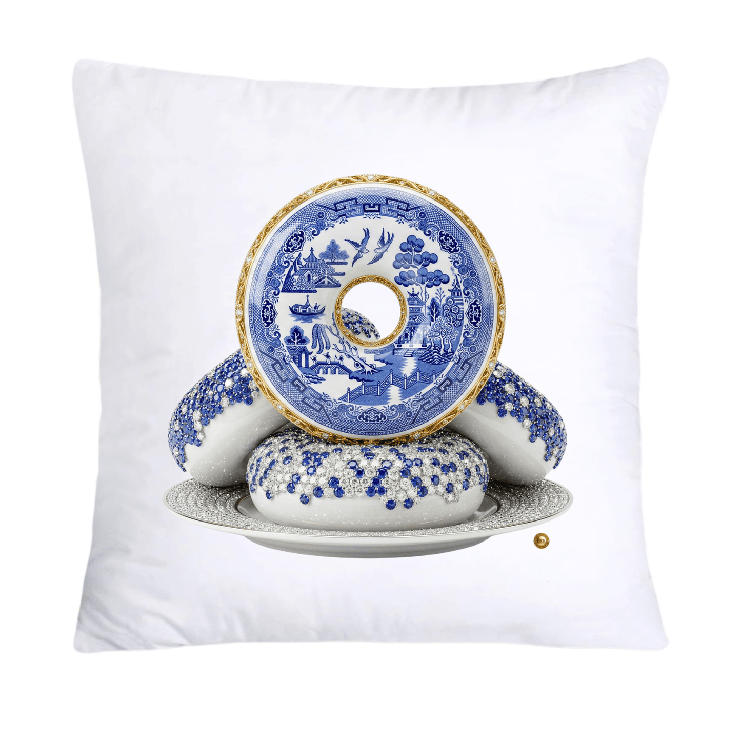 Blue and White Willow Cute Donut Pillow Covers-5344