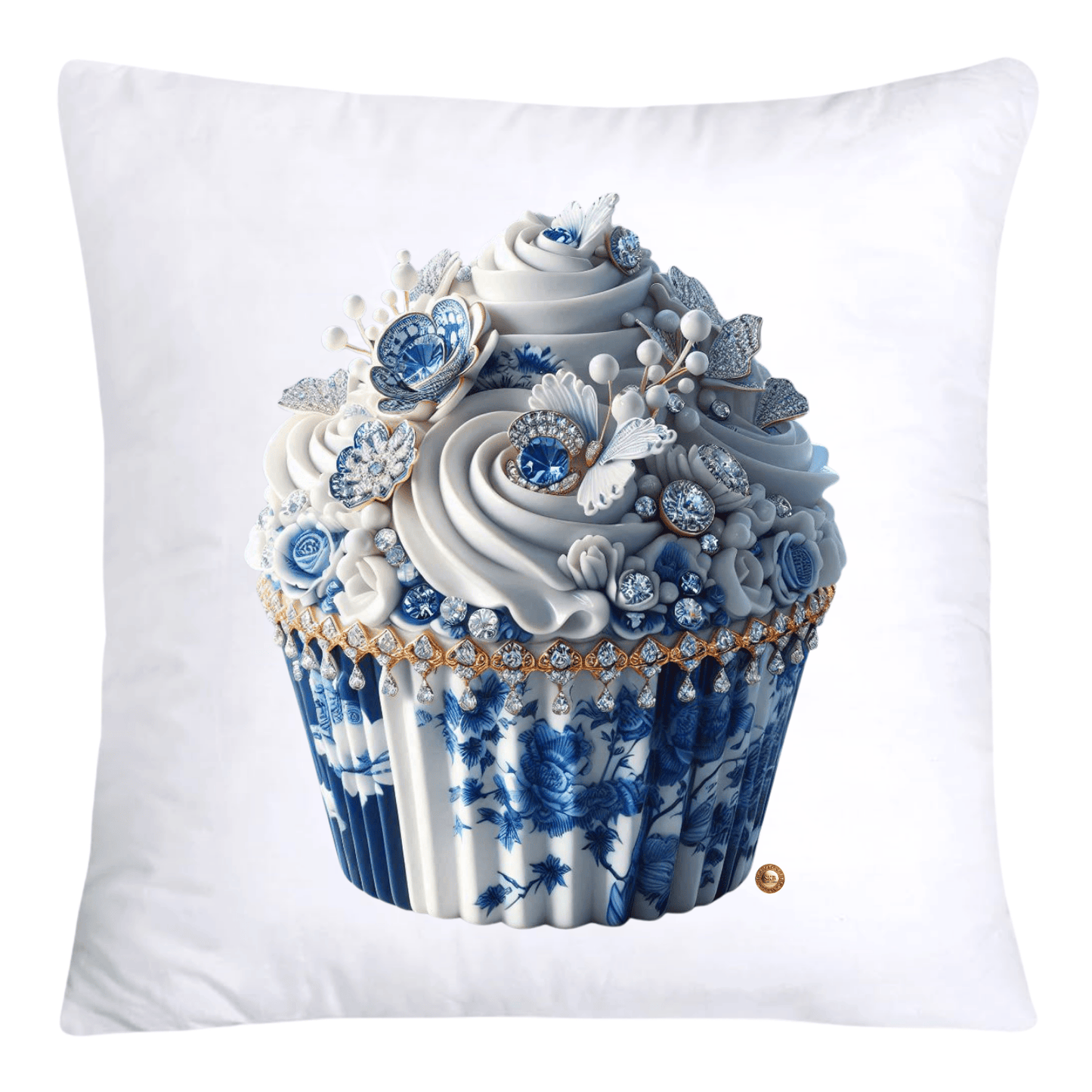 18X18 Blue Willow Chinoiserie Whimsical Cupcake Throw Pillow Covers-771