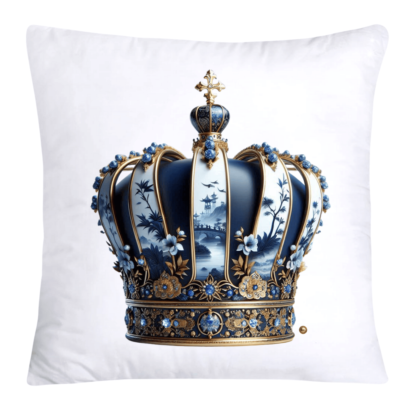 Blue Willow Royal King/Queen Crown Pillow Covers-4856