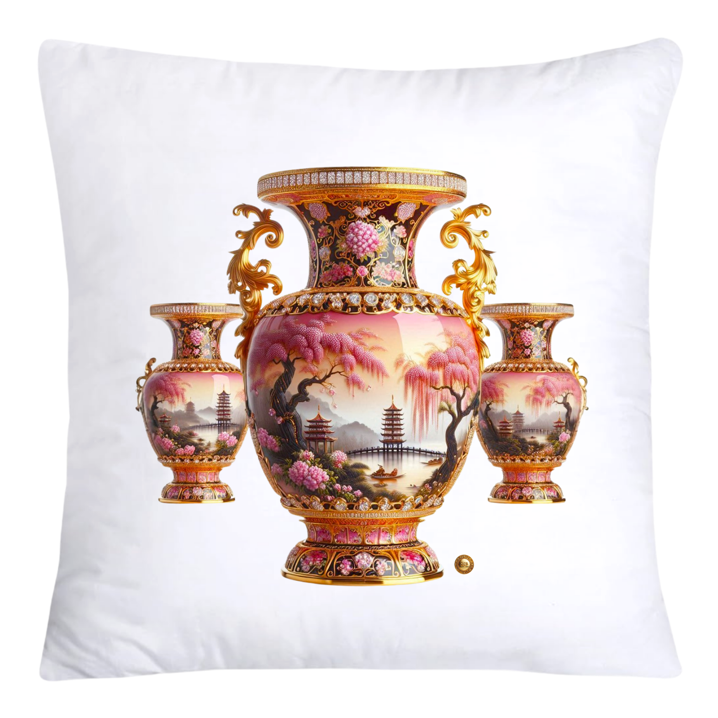 Pink and Gold Willow Chinoiserie Vase Throw Pillow Covers-5876