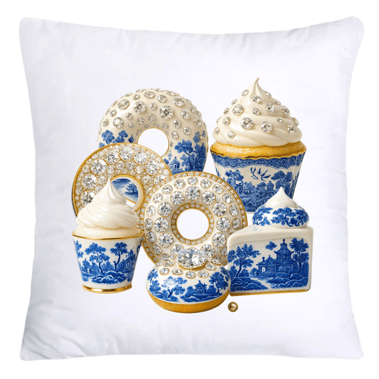 Sparkling Blue Willow Sweet Desserts Pillow Covers 18x18-5353