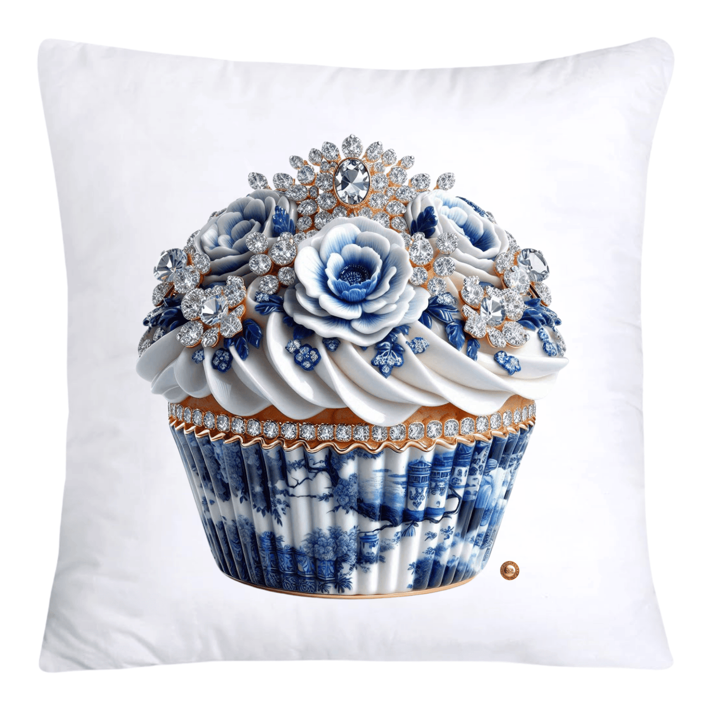 18X18 Blue Willow Chinoiserie Whimsical Cupcake Throw Pillow Covers-775