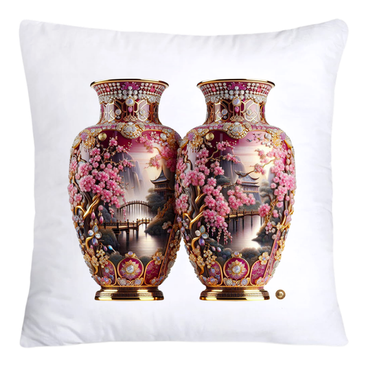 Pink/Maroon and Gold Willow Chinoiserie Vase Throw Pillow Covers-5881