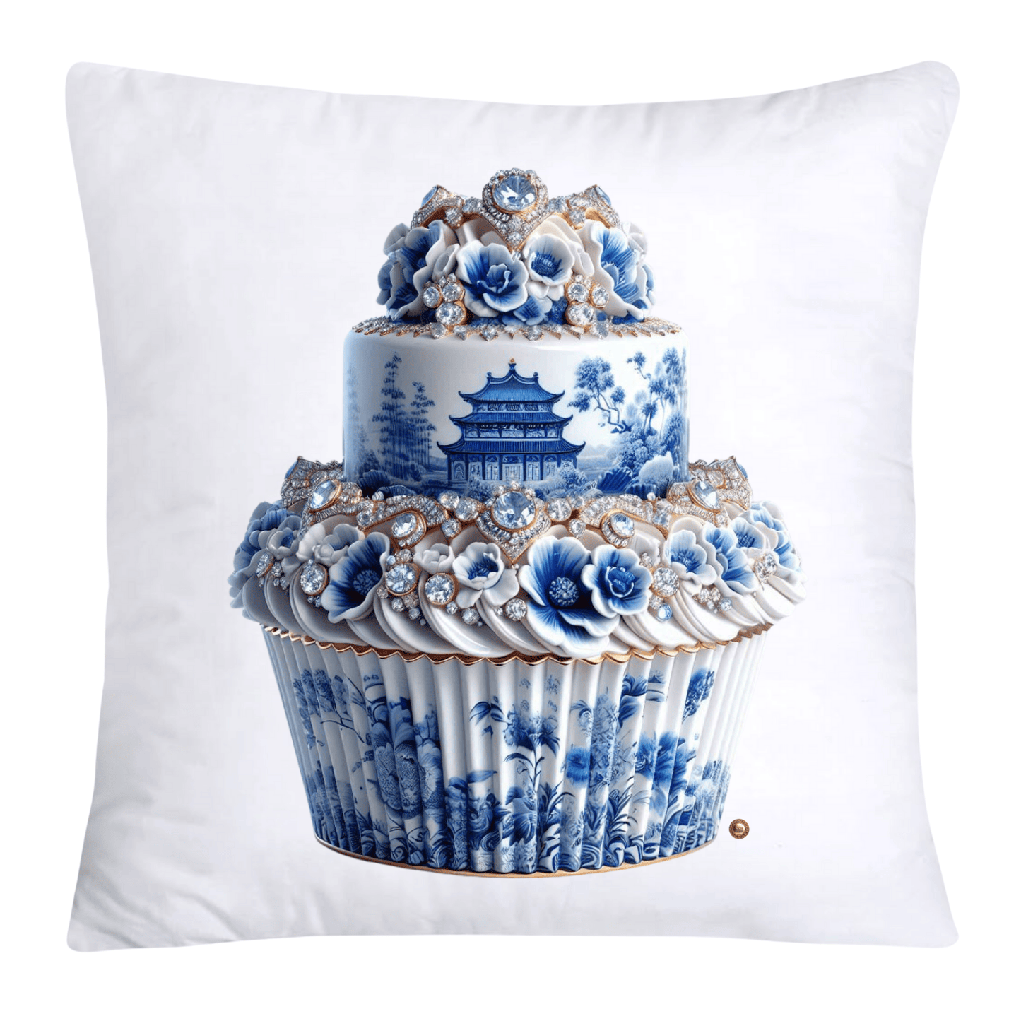 Blue Willow Chinoiserie Cupcake Throw Pillow Covers 18X18-3526