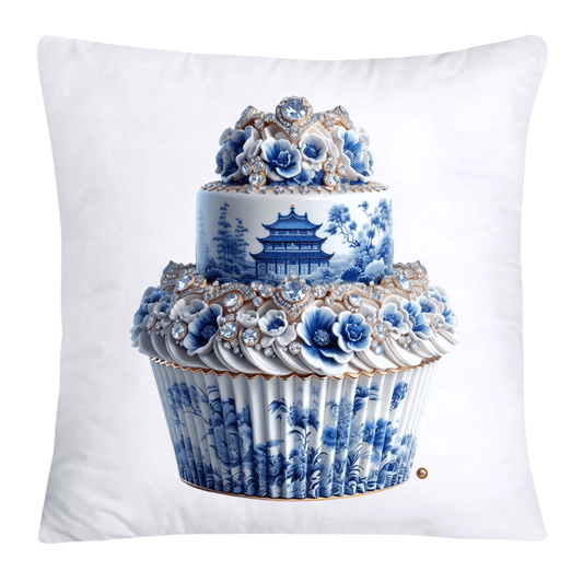 Blue Willow Chinoiserie Cupcake Throw Pillow Covers 18X18-3526