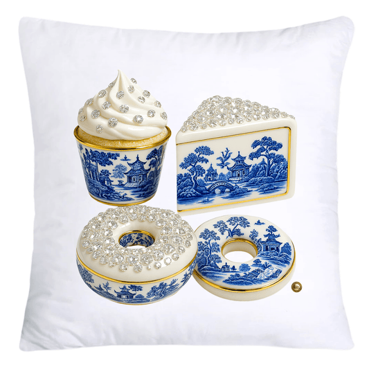 Sparkling Blue Willow Sweet Desserts Pillow Covers 18x18-5357