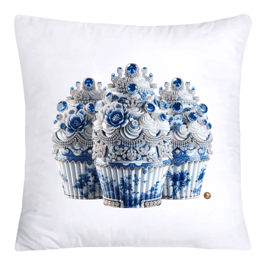 18X18 Blue Willow Chinoiserie Whimsical Cupcake Throw Pillow Covers-773