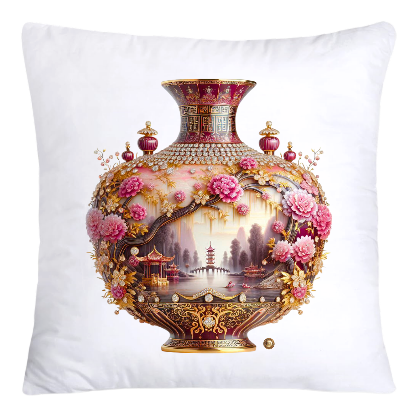 Pink and Gold Willow Chinoiserie Vase Throw Pillow Covers-5875