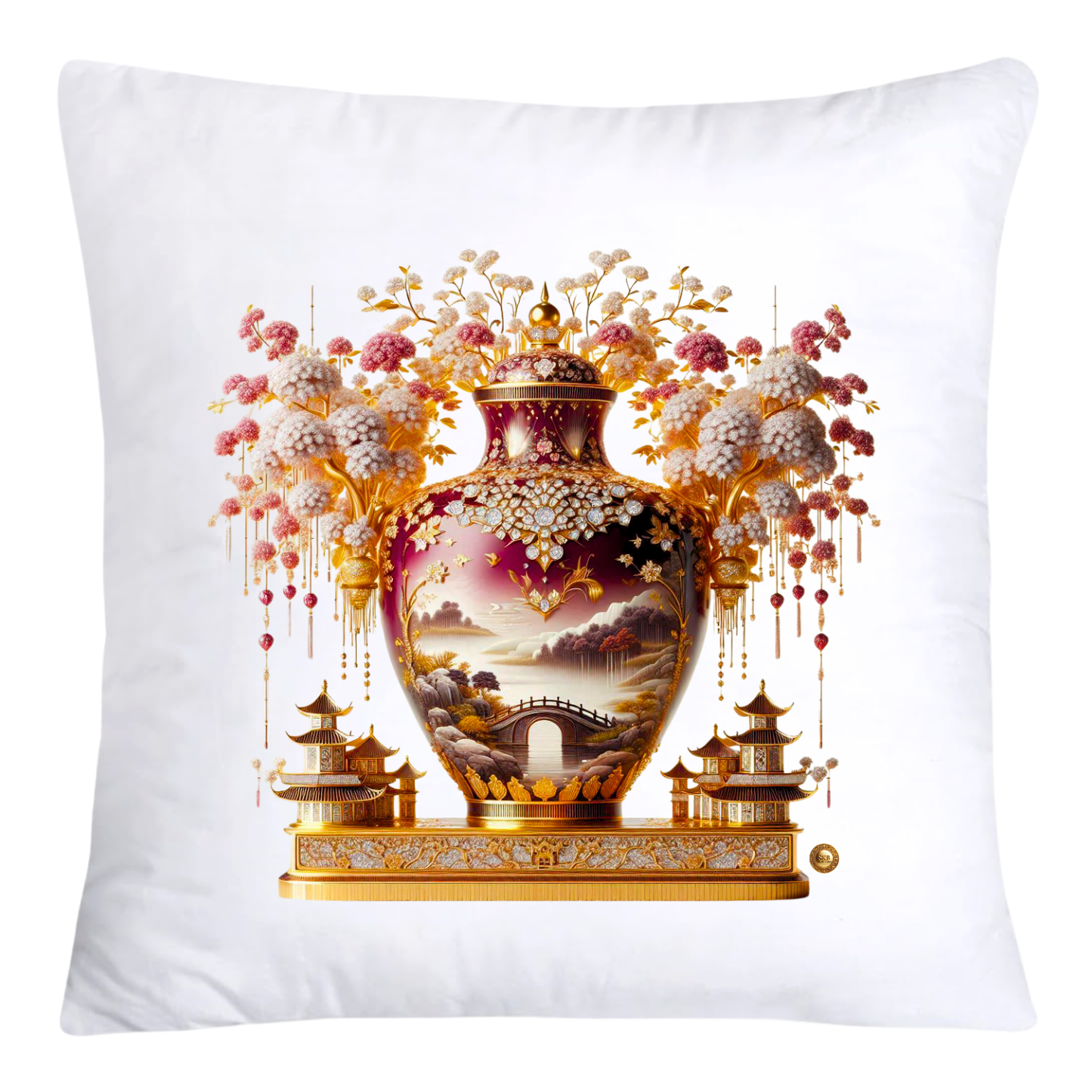 Pink and Gold Willow Chinoiserie Ginger Jar Pillow Covers-5858