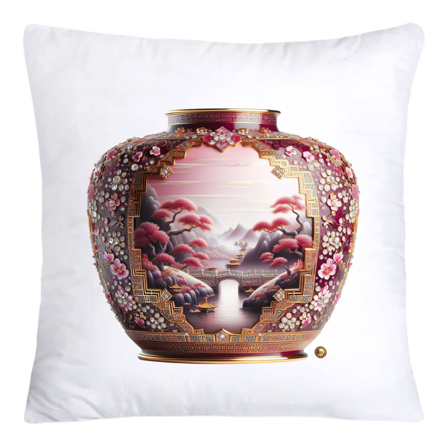 Pink and Gold Willow Chinoiserie Vase Throw Pillow Covers-5869