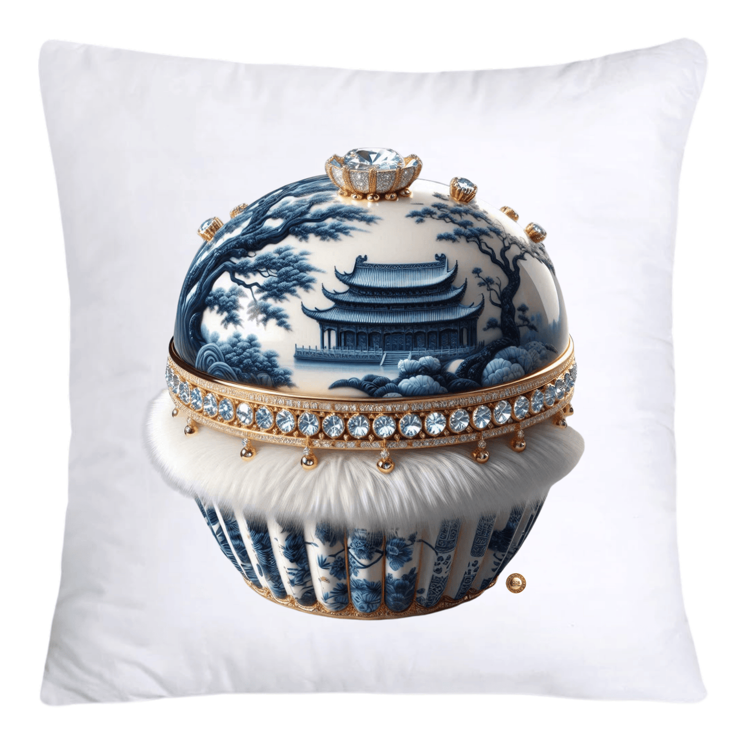 Blue Willow Chinoiserie Cupcake Throw Pillow Covers 18X18-4682