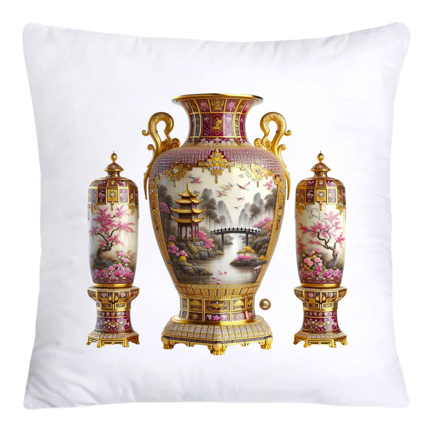Pink Willow Chinoiserie Vase Pillow Covers 18x18-4291