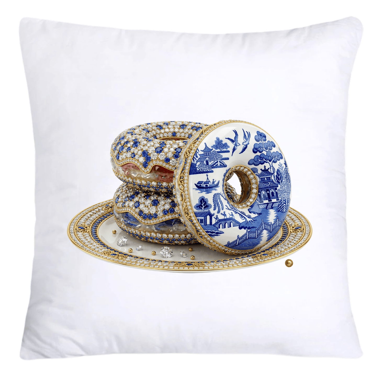 Blue Willow Whimsical Donut Throw Pillow Covers 18X18-4429