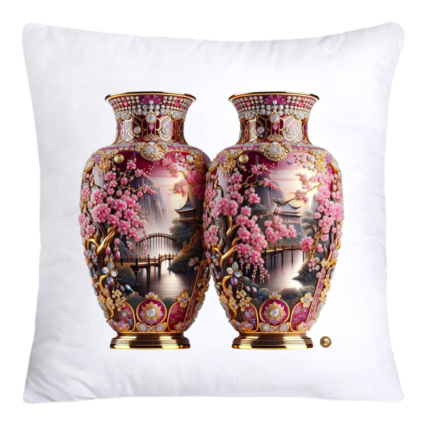 Pink Willow Chinoiserie Vase Pillow Covers 18x18-4272